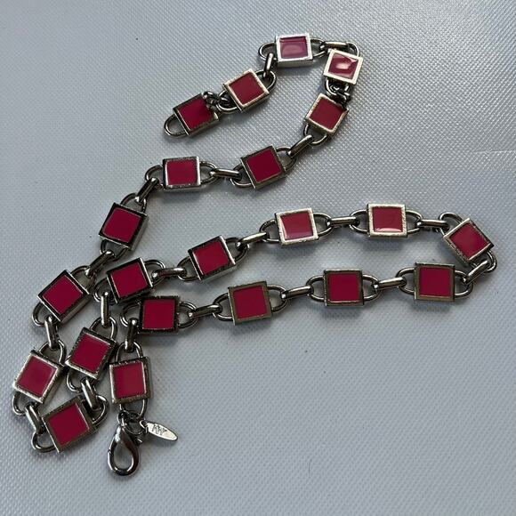 Y2K NY Pink Enamel Link Silver Chain Womens Belt Sz S 31" Adj Festival  Coquette - Picture 11 of 11